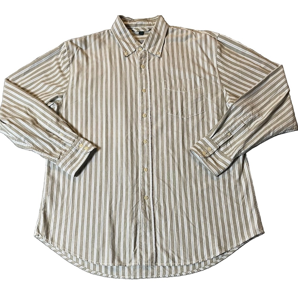 Vtg 80s Boden Striped Button Shirt Mens XL Gray Blue Long Sleeve Collar Preppy